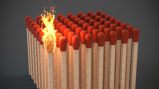 Burning match demonstrating flammability