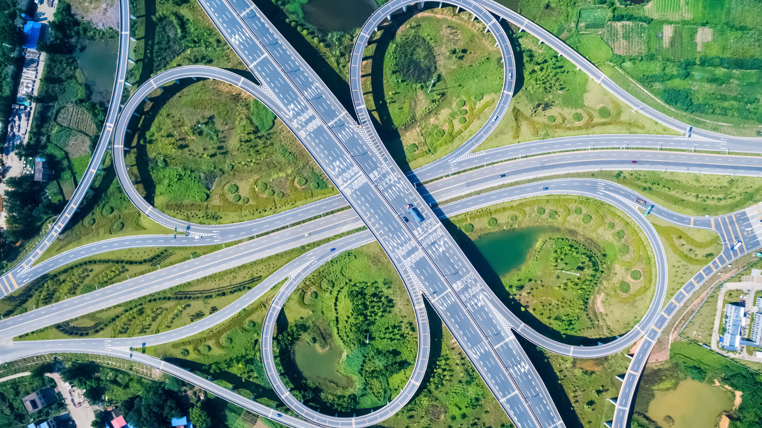 Cloverleaf interchange aerial view with loop ramps