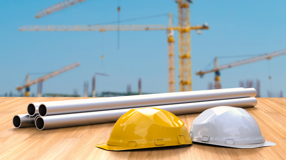 Construction materials and safety helmets for engineering projects