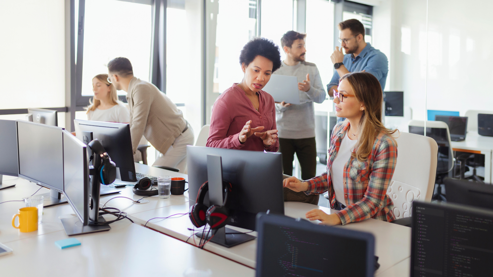 Employee training session in an office environment