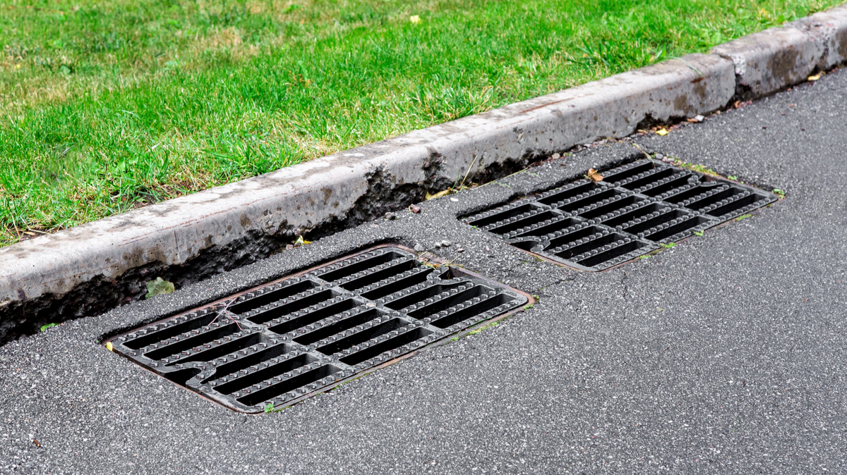 Residential storm drain along curb