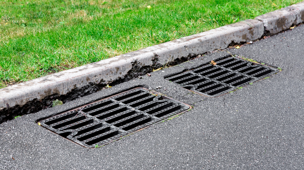 Residential storm drain along curb