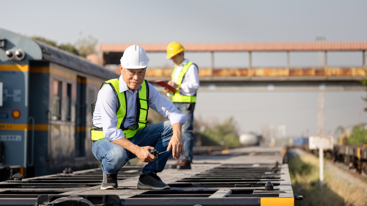 Transportation engineer inspecting railway infrastructure