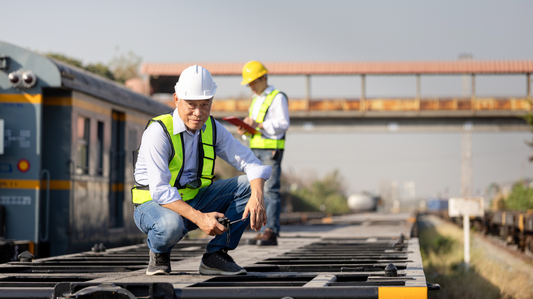 Transportation engineer inspecting railway infrastructure